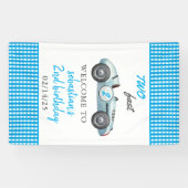 Twee Fast Blue Race Car 2e Verjaardagsfeest Spandoek (Horizontaal)