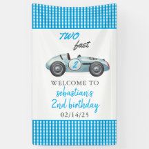 Twee Fast Blue Race Car 2e Verjaardagsfeest