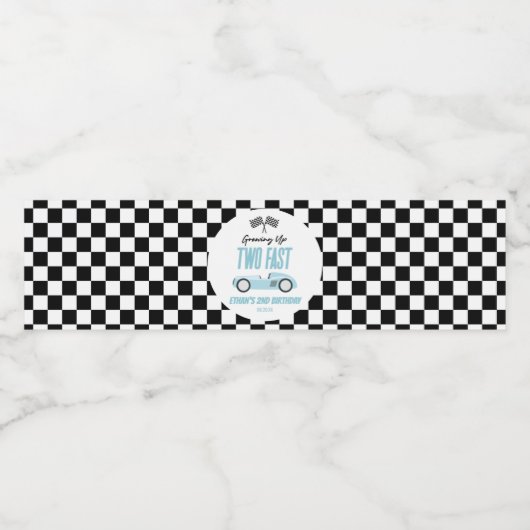 Twee Fast Blue Race Car 2e Verjaardagsfeest Waterfles Etiket (Enkel label)