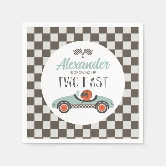 Twee Fast Blue Race Car Birthday Napkins Servet (Voorkant)