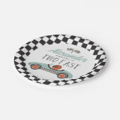 Twee Fast Blue Race Car Birthday Papieren Bordje (Gekanteld)