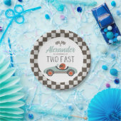 Twee Fast Blue Race Car Birthday Papieren Bordje (Feest)