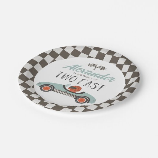 Twee Fast Blue Race Car Birthday Papieren Bordje (Gekanteld)