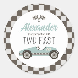 Twee Fast Blue Race Car Birthday Ronde Sticker