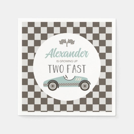 Twee Fast Blue Race Car Birthday Servet (Voorkant)