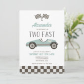 Twee Fast BLUE Race Car Birthday Uitnodiging (Staand voorkant)
