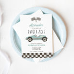 Twee Fast BLUE Race Car Birthday Uitnodiging<br><div class="desc">Twee Fast Race Car 2nd Birthday Uitnodiging met blauwe retro racewagen.</div>