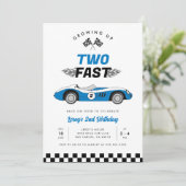 Twee Fast Blue  Race Car Boy 2e Verjaardag Kaart (Staand voorkant)
