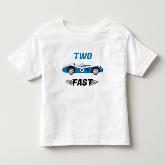 Twee Fast Blue Race Car Boy 2e Verjaardag Kinder Shirts (Voorkant)