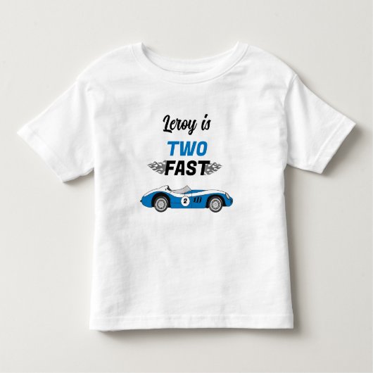 Twee Fast Blue  Race Car Boy Verjaardag Kinder Shirts (Voorkant)