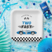 Twee Fast Blue Race Car Boy Verjaardag Papieren Bordje (Feest)