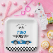 Twee Fast Blue Race Car Boy Verjaardag Papieren Bordje (Feest)