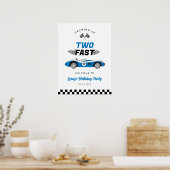 Twee Fast Blue Race Car Verjaardag Welkom Poster (Keuken)