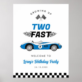 Twee Fast Blue Race Car Verjaardag Welkom Poster