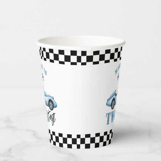 Twee Fast Blue raceauto Kinder 2e Verjaardag Papieren Bekers (Rechts)