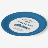 Twee Fast Blue Racing Car 2e Verjaardag Papieren Bordje (Gekanteld)