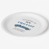 Twee Fast Blue Racing Car 2e Verjaardag Papieren Bordje (Gekanteld)