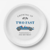 Twee Fast Blue Racing Car 2e Verjaardag Papieren Bordje (Voorkant)