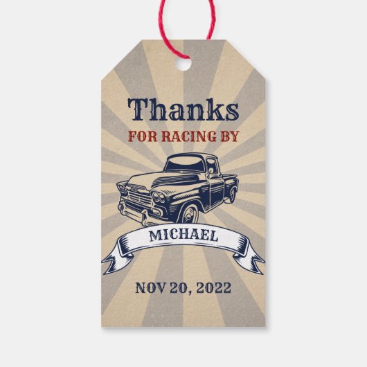 Twee Fast Boy autothema Tweede verjaardag Racing Cadeaulabel (Achterkant)