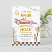 Twee Fast Boy Birthday Racing Uitnodiging (Staand voorkant)