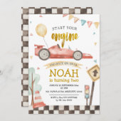 Twee Fast Boy Birthday Racing Uitnodiging (Voorkant / Achterkant)