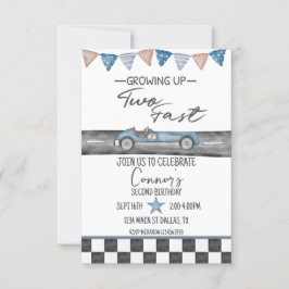 Twee Fast Boy Second Birthday Invitation Kaart