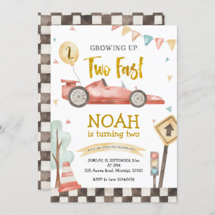 Twee Fast Boy Second Birthday Racing Invitation Kaart