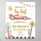 Twee Fast Boy Second Birthday Racing Welcome Sign Poster (Voorkant)