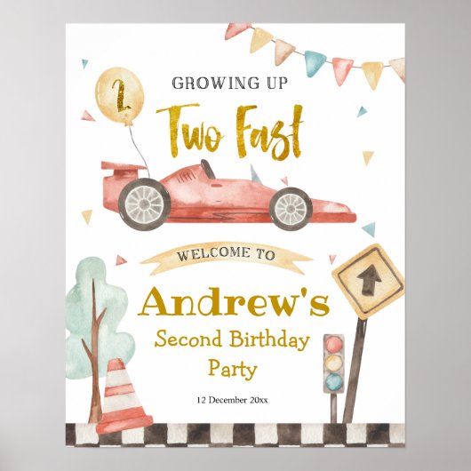 Twee Fast Boy Second Birthday Racing Welcome Sign Poster (Voorkant)