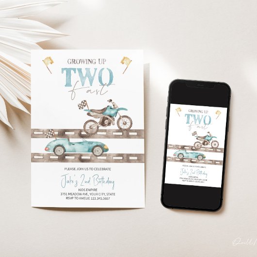 TWEE Fast Dirt Bike Race Auto Verjaardagsuitnodigi Kaart