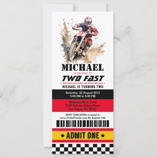 Twee Fast Dirt Bike Ticket Pass Tweede Verjaardag Kaart (Voorkant)