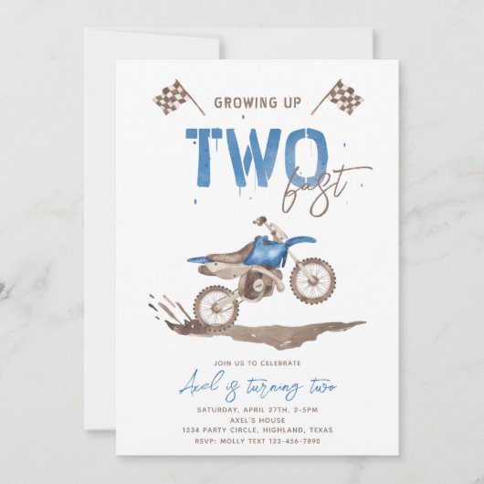 TWEE Fast Dirt Bike Verjaardag uitnodiging (Voorkant)