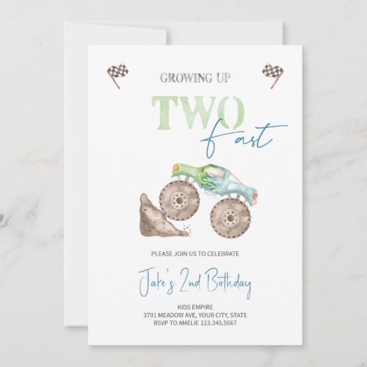 TWEE Fast Light Groene Monster Truck uitnodiging (Voorkant)