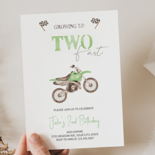 TWEE Fast Lime Green Dirt Bike Verjaardag uitnodig Kaart