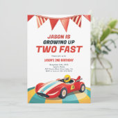 Twee Fast Race Car 2e verjaardag Uitnodiging (Staand voorkant)