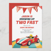 Twee Fast Race Car 2e verjaardag Uitnodiging (Voorkant / Achterkant)