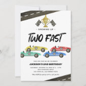 Twee Fast Race Car 2e verjaardag Uitnodiging (Voorkant)