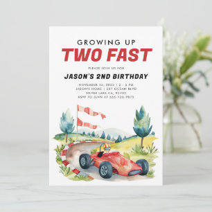 Twee Fast Race Car 2e verjaardag Uitnodiging