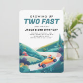 Twee Fast Race Car 2e verjaardag Uitnodiging (Staand voorkant)