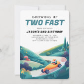 Twee Fast Race Car 2e verjaardag Uitnodiging (Voorkant)