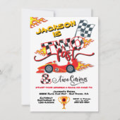 Twee Fast Race Car 2e verjaardag Uitnodiging (Voorkant)