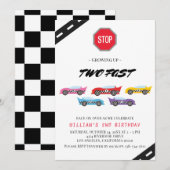 Twee Fast Race Car 2e verjaardag Uitnodiging (Voorkant / Achterkant)