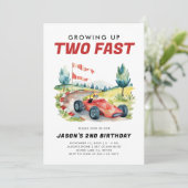 Twee Fast Race Car 2e verjaardag Uitnodiging (Staand voorkant)