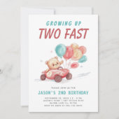 Twee Fast Race Car 2e verjaardag Uitnodiging (Voorkant)