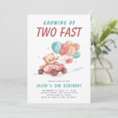 Twee Fast Race Car 2e verjaardag Uitnodiging (Staand voorkant)