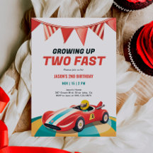 Twee Fast Race Car 2e verjaardag Uitnodiging