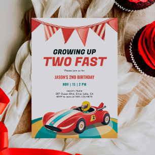 Twee Fast Race Car 2e verjaardag Uitnodiging