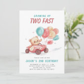 Twee Fast Race Car 2e verjaardag Uitnodiging (Staand voorkant)