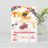 Twee Fast Race Car 2e verjaardag Uitnodiging (Staand voorkant)