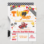 Twee Fast Race Car 2e verjaardag Uitnodiging (Voorkant / Achterkant)